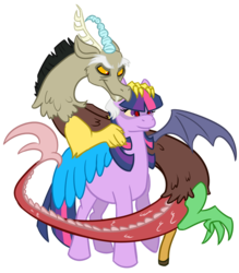 Size: 788x901 | Tagged: safe, artist:otakugal15, discord, twilight sparkle, g4, corrupted, corrupted twilight sparkle, female, interspecies, male, ship:discolight, shipping, simple background, straight, transparent background