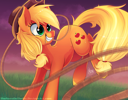 Size: 2829x2223 | Tagged: safe, artist:thenornonthego, applejack, g4, female, high res, lasso, mouth hold, rope, solo