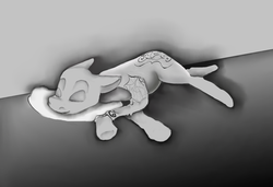 Size: 2541x1743 | Tagged: dead source, safe, artist:alumx, artist:php64, oc, oc only, earth pony, pony, monochrome, shading, sleeping, solo, tattoo