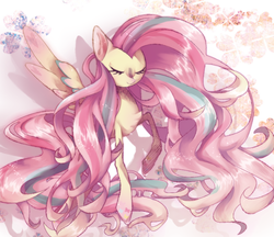 Size: 694x600 | Tagged: safe, artist:kemonomo, fluttershy, g4, eyes closed, female, pixiv, rainbow power, solo