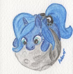 Size: 931x946 | Tagged: safe, artist:airtower, princess luna, g4, female, moon, s1 luna, solo, tangible heavenly object, traditional art