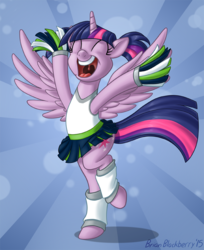 Size: 661x812 | Tagged: safe, artist:brianblackberry, twilight sparkle, alicorn, pony, g4, alternate hairstyle, american football, bipedal, cheering, cheerleader, cheerleader sparkle, clothes, cute, eyes closed, female, mare, nfl, open mouth, pigtails, pom pom, raised hoof, seattle seahawks, skirt, solo, spread wings, super bowl, super bowl xlix, this will end in tears, twiabetes, twilight sparkle (alicorn), uvula