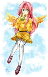 Size: 750x1200 | Tagged: safe, artist:komacc, fluttershy, human, g4, female, humanized, solo, winged humanization