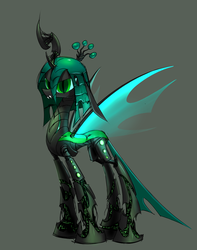 Size: 1148x1460 | Tagged: safe, artist:underpable, queen chrysalis, robot, robot changeling, g4, bugbot, crossover, female, mega man (series), megaman x, megamare, megamare x, queen chrysabot, roboticization, solo