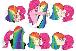 Size: 1500x1000 | Tagged: safe, artist:mlpfimcp, pinkie pie, rainbow dash, human, g4, female, humanized, kissing, lesbian, ship:pinkiedash, shipping