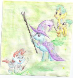 Size: 1684x1796 | Tagged: dead source, safe, artist:maxayson, snails, snips, trixie, pony, unicorn, g4, female, lord of the rings, mare, parody, saruman, traditional art, trixie's fans, uruk-hai
