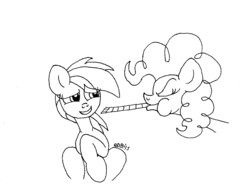 Size: 3209x2363 | Tagged: safe, artist:dragonboi471, pinkie pie, rainbow dash, g4, high res, monochrome, noisemaker