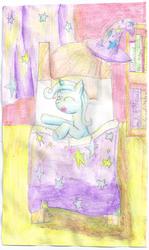 Size: 1260x2116 | Tagged: safe, artist:maxayson, trixie, pony, unicorn, g4, bed, female, mare, sleeping, solo, traditional art