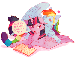 Size: 1280x997 | Tagged: dead source, safe, artist:fawnshy, rainbow dash, twilight sparkle, cat, g4, book, catified, dialogue, ear bite, female, heart, lesbian, rainbow cat, ship:twidash, shipping, species swap, twilight cat, twilight sparkle (alicorn)