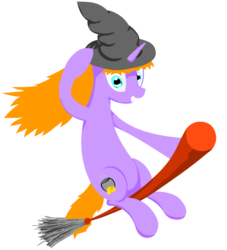 Size: 980x1080 | Tagged: safe, artist:snecy, oc, oc only, broom, flying, flying broomstick, hat, looking at you, smiling, solo, witch, witch hat