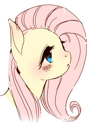 Size: 411x580 | Tagged: safe, artist:pasikon, fluttershy, pegasus, pony, g4, blushing, bust, female, looking away, looking up, mare, open mouth, portrait, simple background, solo, white background