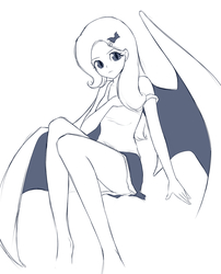 Size: 1200x1487 | Tagged: safe, artist:twilite-sparkleplz, fluttershy, human, g4, clothes, female, flutterbat, humanized, monochrome, skirt, solo, tank top