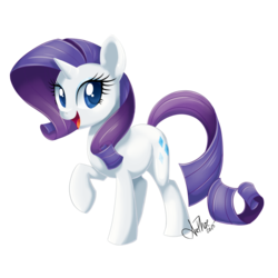 Size: 1024x1024 | Tagged: dead source, safe, artist:arcadianphoenix, rarity, pony, unicorn, g4, female, mare, open mouth, raised hoof, signature, simple background, solo, transparent background