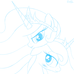 Size: 1320x1320 | Tagged: safe, artist:irregular-entity, princess celestia, princess luna, g4, monochrome, sketch