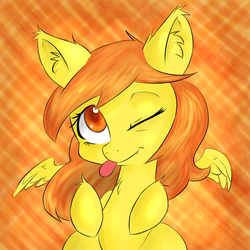 Size: 1024x1024 | Tagged: safe, artist:jovalic, spitfire, pegasus, pony, g4, ;p, cute, cutefire, fangs, female, one eye closed, solo, tongue out, wink