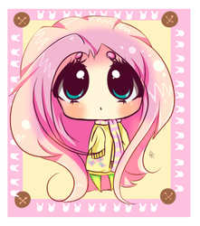 Size: 600x679 | Tagged: safe, artist:senpai--pie, fluttershy, human, g4, chibi, clothes, female, humanized, scarf, solo, sweatershy