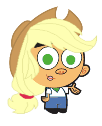 Size: 296x364 | Tagged: safe, applejack, equestria girls, g4, a.j., female, pun, solo, the fairly oddparents, wat, wtf