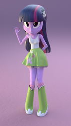 Size: 1080x1920 | Tagged: safe, artist:3d thread, artist:creatorofpony, fluttershy, twilight sparkle, series:humane six in fluttershy's clothes, equestria girls, g4, 3d, 3d model, blender, boots, clothes, clothes swap, female, fluttershy's boots, fluttershy's clothes, fluttershy's shirt, fluttershy's skirt, fluttershy's socks, hairpin, polka dot socks, shirt, skirt, socks, solo, tank top, teenager