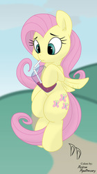 Size: 447x800 | Tagged: safe, artist:anime-apothecary, artist:dfectivedvice, fluttershy, g4, colored, drinking, drinking straw, ear fluff
