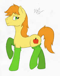 Size: 1777x2233 | Tagged: safe, artist:virgil green, braeburn, g4, clothes, cute, looking at you, male, socks, solo