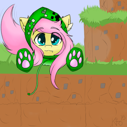Size: 800x800 | Tagged: safe, artist:dawn079, fluttershy, g4, clothes, costume, creeper, creepershy, fangs, female, minecraft, solo