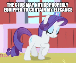 Size: 540x449 | Tagged: safe, edit, screencap, rarity, pony, unicorn, g4, animated, cute, dancing, dancity, elegant, eyes closed, female, hat, image macro, impact font, mare, meme, party hat, party soft, raised hoof, raised leg, raribetes, smiling, text, the club can't even handle me right now, vibrating