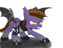 Size: 1894x1438 | Tagged: safe, artist:amelia-bases, artist:armageddin, oc, oc only, oc:crimson moon, bat pony, pony, angry, armor, death stare, solo, teeth