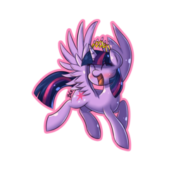 Size: 1024x1024 | Tagged: safe, artist:tikrs007, twilight sparkle, alicorn, pony, g4, blushing, eyes closed, female, happy, mare, new crown, open mouth, open smile, simple background, smiling, solo, spread wings, transparent background, twilight sparkle (alicorn), wings