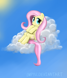 Size: 1000x1166 | Tagged: safe, artist:empyu, fluttershy, pony, g4, cloud, female, incorrect leg anatomy, solo