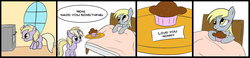 Size: 2161x500 | Tagged: safe, artist:speccysy, derpy hooves, dinky hooves, pegasus, pony, g4, bed, comic, equestria's best daughter, female, mare, muffin
