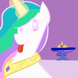 Size: 1000x1000 | Tagged: safe, artist:paperkoalas, princess celestia, pony, g4, :p, female, glowing horn, horn, looking at you, magic, sillestia, silly, silly pony, smiling, solo, tongue out