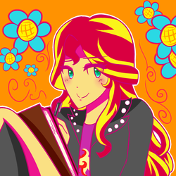 Size: 1000x1000 | Tagged: safe, artist:paperkoalas, sunset shimmer, equestria girls, g4, book, female, journey book, pen, solo