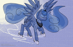 Size: 1530x990 | Tagged: safe, artist:rainbow-smashed, princess luna, g4, eyes closed, female, flying, moon, solo