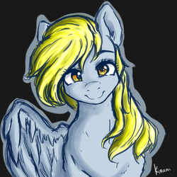 Size: 1000x1000 | Tagged: safe, artist:kira-minami, artist:kirami, derpy hooves, pegasus, pony, g4, black background, colored, cute, derpabetes, female, looking at you, mare, simple background, smiling, solo, underp