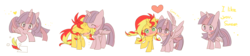 Size: 3600x812 | Tagged: safe, artist:memoneo, sunset shimmer, twilight sparkle, alicorn, pony, unicorn, g4, :d, blushing, chibi, crying, cute, eyes closed, female, floppy ears, heart, lesbian, nuzzling, open mouth, ship:sunsetsparkle, shipping, simple background, smiling, transparent background, twilight sparkle (alicorn), wavy mouth, wide eyes