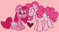 Size: 986x544 | Tagged: safe, artist:colorfulwonders, pinkie pie, g4, cute, cuteamena, duality, female, heart, pinkamena diane pie, self ponidox, sitting, solo, upset