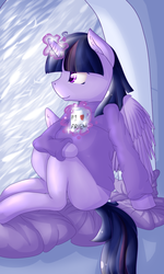 Size: 1034x1719 | Tagged: safe, artist:baldmoose, twilight sparkle, anthro, g4, arm hooves, female, magic, snow, snowfall, solo, telekinesis, twilight sparkle (alicorn), winter