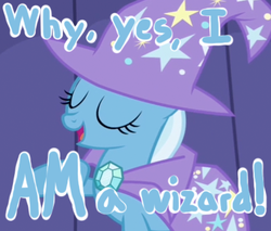 Size: 397x339 | Tagged: safe, screencap, trixie, pony, unicorn, boast busters, g4, are you a wizard, female, mare, solo, text, wizard