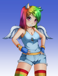 Size: 868x1147 | Tagged: safe, artist:razorkun, rainbow dash, human, g4, cleavage, clothes, eared humanization, female, humanized, light skin, solo, tank top, winged humanization