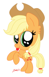 Size: 1488x2299 | Tagged: safe, artist:applefritta, applejack, g4, chibi, female, rearing, simple background, solo, tongue out, transparent background