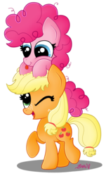 Size: 681x1129 | Tagged: safe, artist:applefritta, applejack, pinkie pie, g4, filly, simple background, transparent background, younger