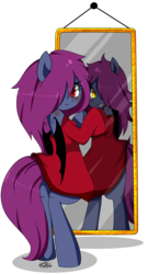 Size: 955x1763 | Tagged: dead source, safe, artist:snow angel, oc, oc only, oc:ica, bat pony, pony, bipedal, clothes, dual persona, duality, mirror, simple background, solo, transparent background
