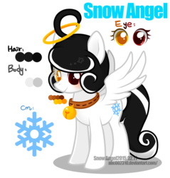 Size: 900x940 | Tagged: safe, artist:snow angel, oc, oc only, oc:snow angel, pegasus, pony, bell, bell collar, collar, digital art, female, halo, heterochromia, red eyes, simple background, solo, transparent background, yellow eyes