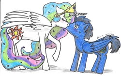 Size: 830x522 | Tagged: safe, artist:ripjaws-girl21, princess celestia, alicorn, pony, g4, alicornified, kissing, male, ponified, race swap, request, sonic the hedgehog, sonic the hedgehog (series), traditional art