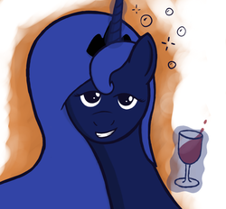 Size: 1024x952 | Tagged: safe, artist:antnoob, princess luna, g4, drunk, drunk luna, female, magic, solo, telekinesis, wine