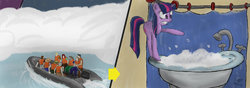 Size: 900x318 | Tagged: safe, artist:made-in-donuts, twilight sparkle, pony, g4, bathtub, boat, tiny