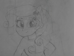 Size: 4320x3240 | Tagged: safe, artist:brandonale, rarity, equestria girls, g4, female, monochrome, photo, solo, traditional art