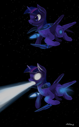 Size: 1000x1600 | Tagged: safe, artist:chickhawk96, twilight sparkle, g4, crossover, female, glowing eyes, solo, spaceship, starcraft, starcraft 2, void ray