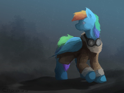 Size: 3000x2238 | Tagged: safe, artist:fuzzyfox11, rainbow dash, g4, clothes, coat, female, goggles, high res, solo, winter