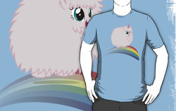 Size: 556x350 | Tagged: safe, artist:mixermike622, oc, oc only, oc:fluffle puff, pink fluffy unicorns dancing on rainbows, g4, clothes, merchandise, rainbow, redbubble, solo, t-shirt